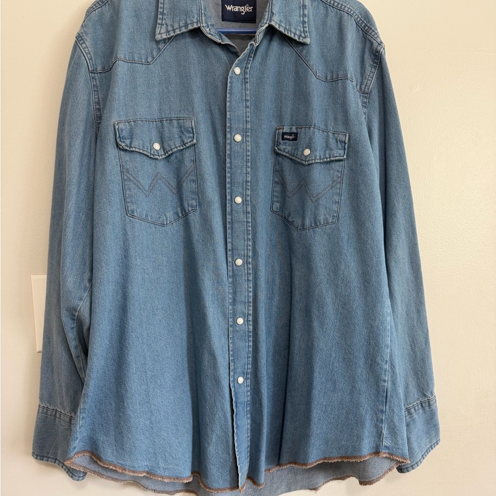 Wrangler Light Blue Denim Button-Up Shirt